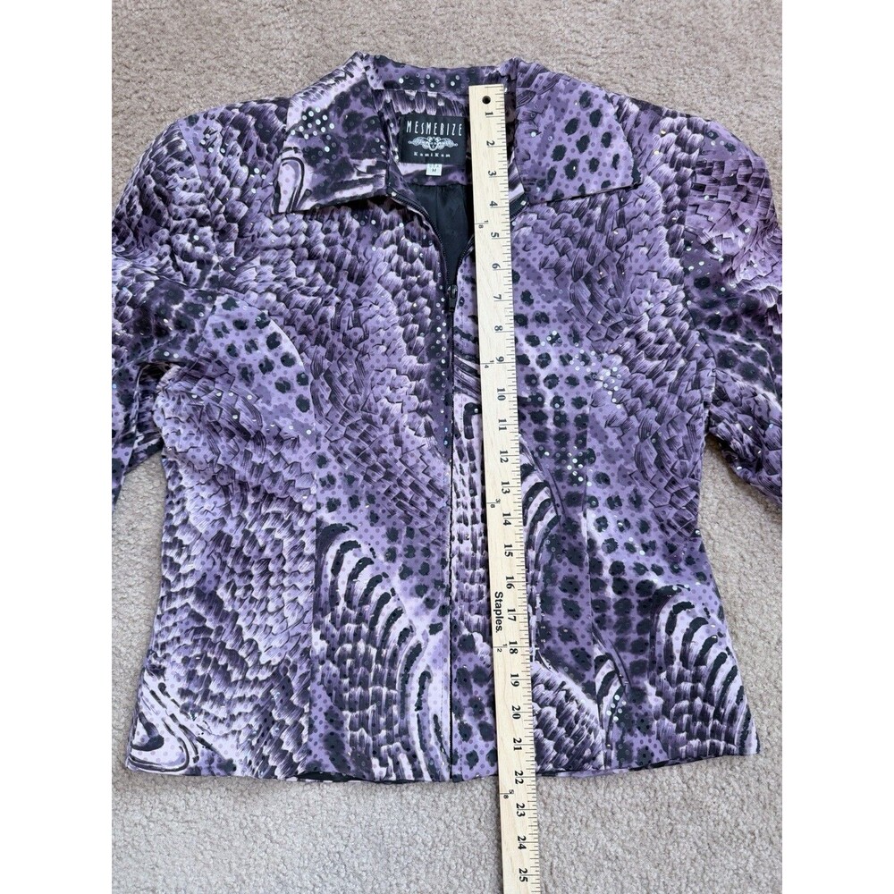 Vintage Y2K Mesmerize KamiKam Jacket M Purple Animal Print Sequin Zip Up Sparkle - Picture 8 of 13